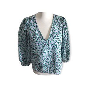 A New Day Women's Balloon Sleeve V Neck Blouse Size XXL Floral